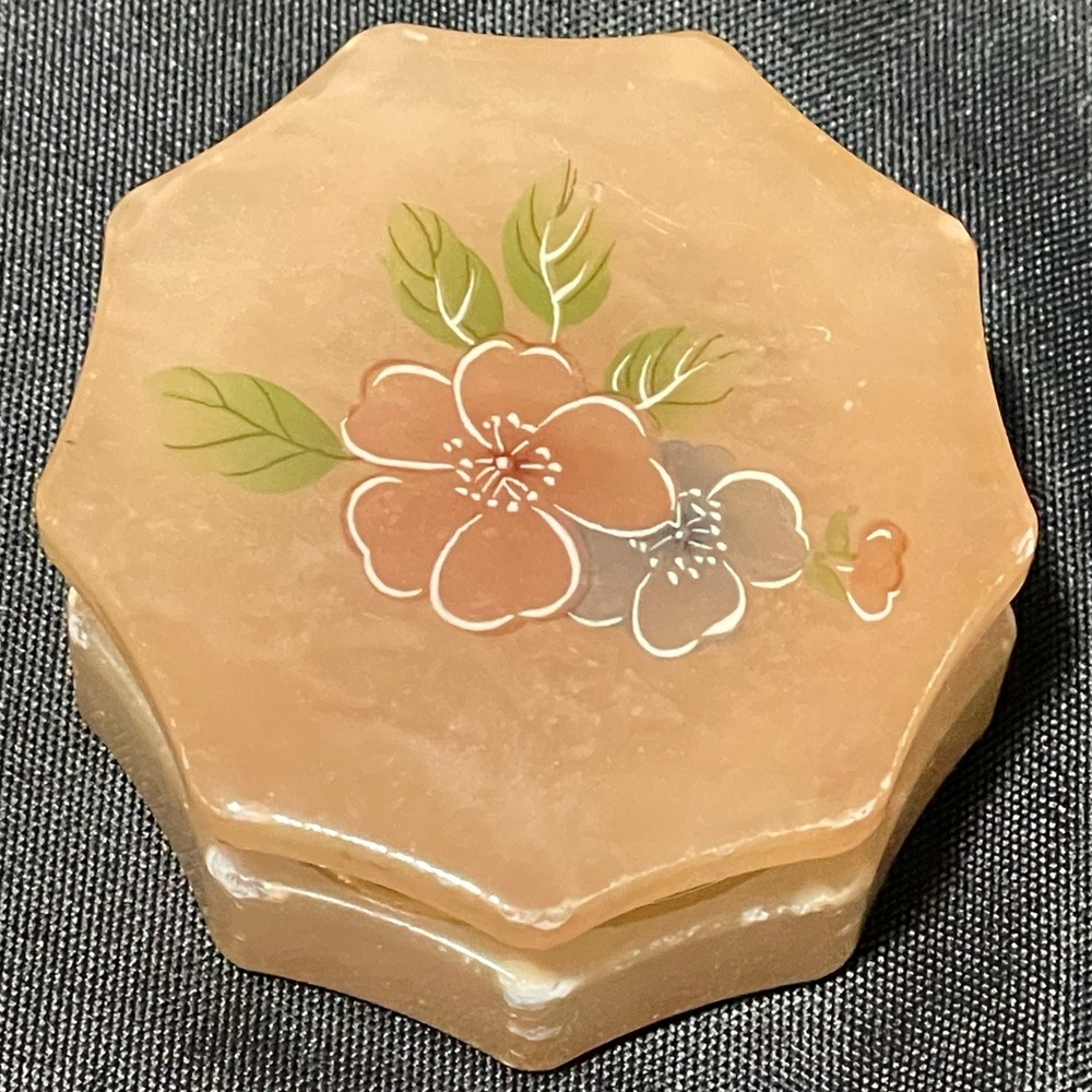Vintage Alabaster 🌸 Floral Trinket Box Pink Made in Italy